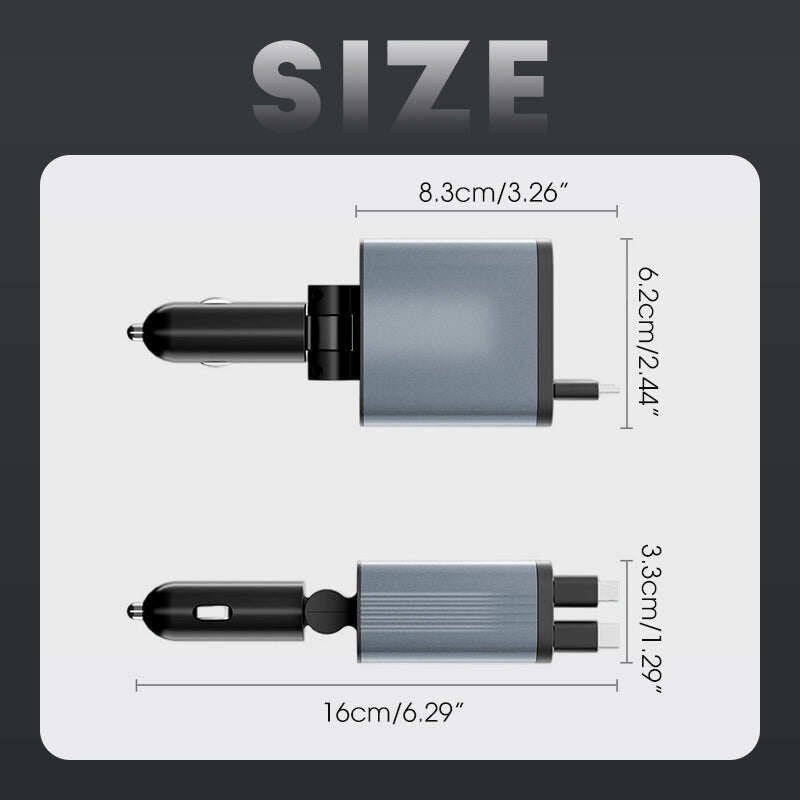 Ultra-fast 4-in-1 Car Charger 90W – With Retractable Cables & Ambient Starlight