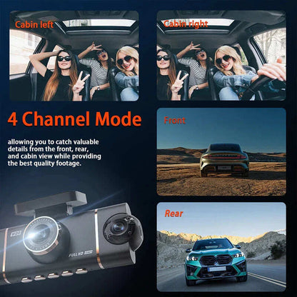 4-Channel HD Dashcam with Front Interior Rear Recording