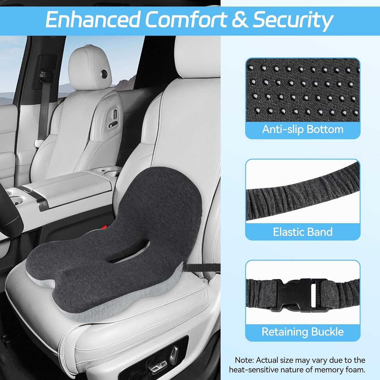 Non-Slip Memory Foam Seat Cushion – Sciatica Relief, Breathable Mesh & Universal Fit for Car, Office & Wheelchair