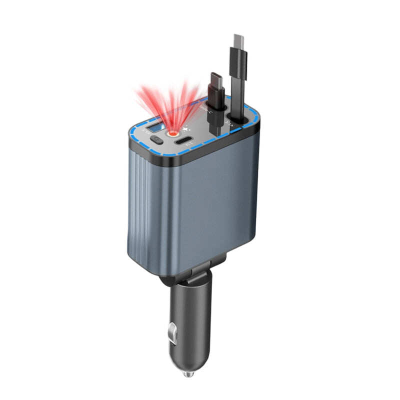 Ultra-fast 4-in-1 Car Charger 90W – With Retractable Cables & Ambient Starlight
