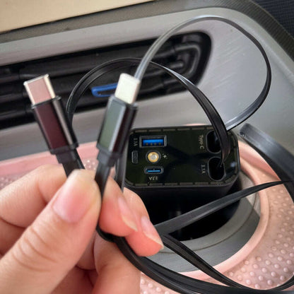 Ultra-fast 4-in-1 Car Charger 90W – With Retractable Cables & Ambient Starlight