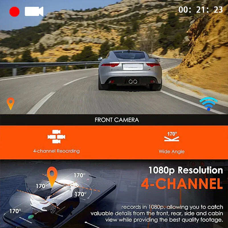 4-Channel HD Dashcam with Front Interior Rear Recording