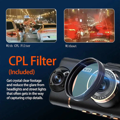 4-Channel HD Dashcam with Front Interior Rear Recording