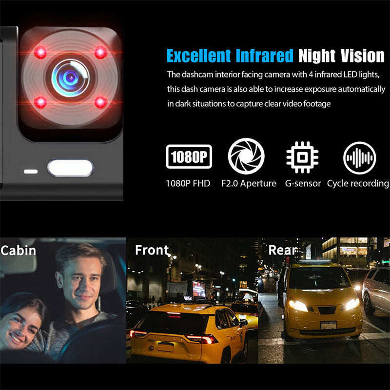 Dash Cam 3 Cameras 1080P HD – Front + Interior + Rear with Reverse