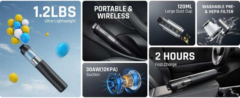 Hot Sale Slim V8 Mate Cordless Car Vacuum High Power 12000Pa/30AW